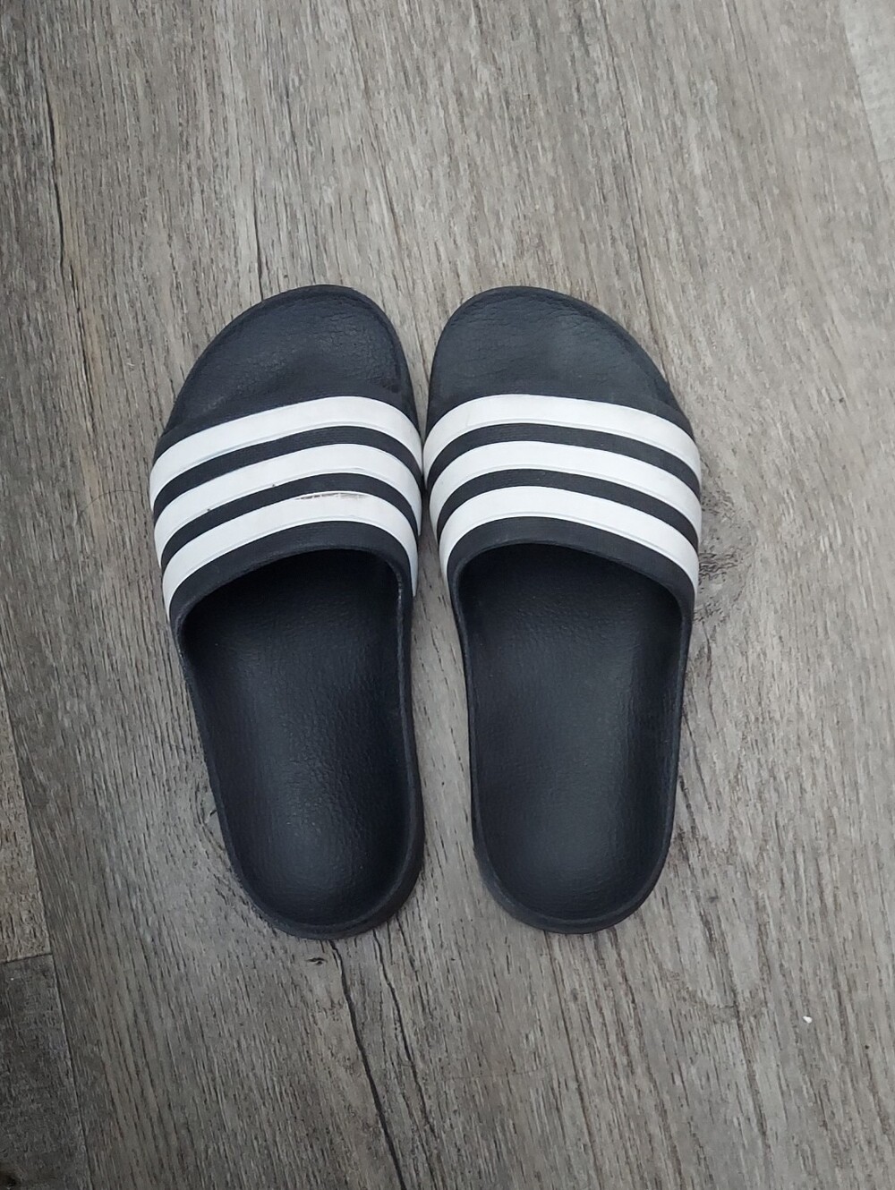 Adidas Black Slide Sandals with White Stripes Y2